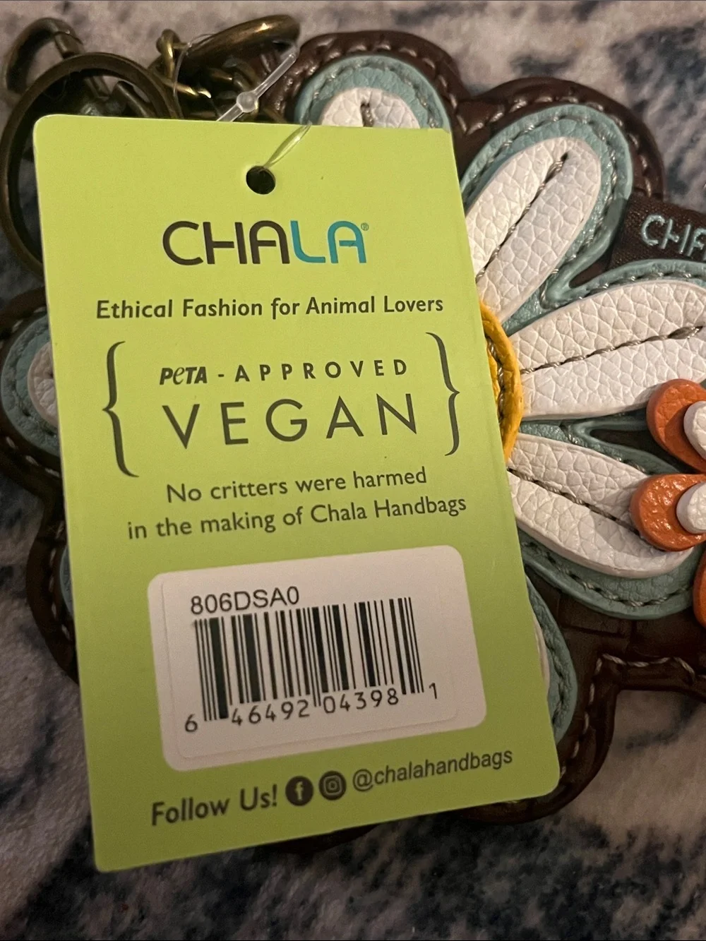 Chala Floral Daisy Keychain Wallet - White, Yellow, Light Blue, Orange, Brown